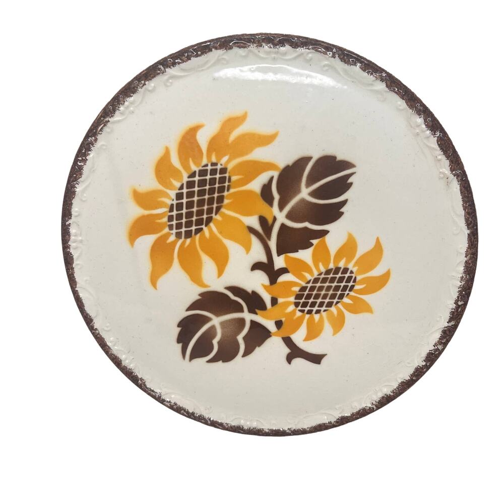 Vintage Ceramic Sunflower Cake Plate Serving Platter Charger Sponge Trim Stencil